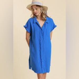 Umgee Saphire Blue Gauze Shirt Dress